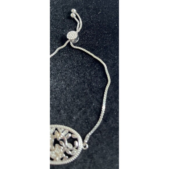 IBB Silver Tone Butterfly Floral Adjustable Slide Bolo Bracelet Faux Rhinestones - Picture 4 of 6